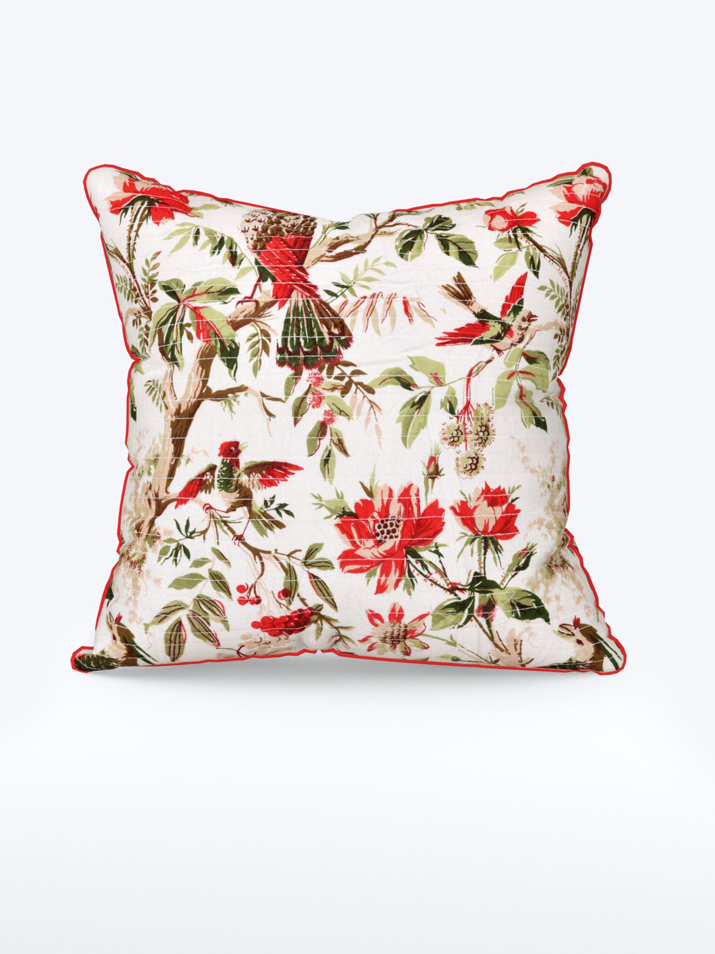 Botanical Birds Anokhi Cotton Cushion Covers - 16x16 Inches