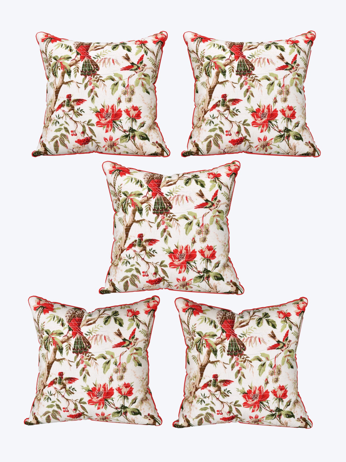 Botanical Birds Anokhi Cotton Cushion Covers - 16x16 Inches