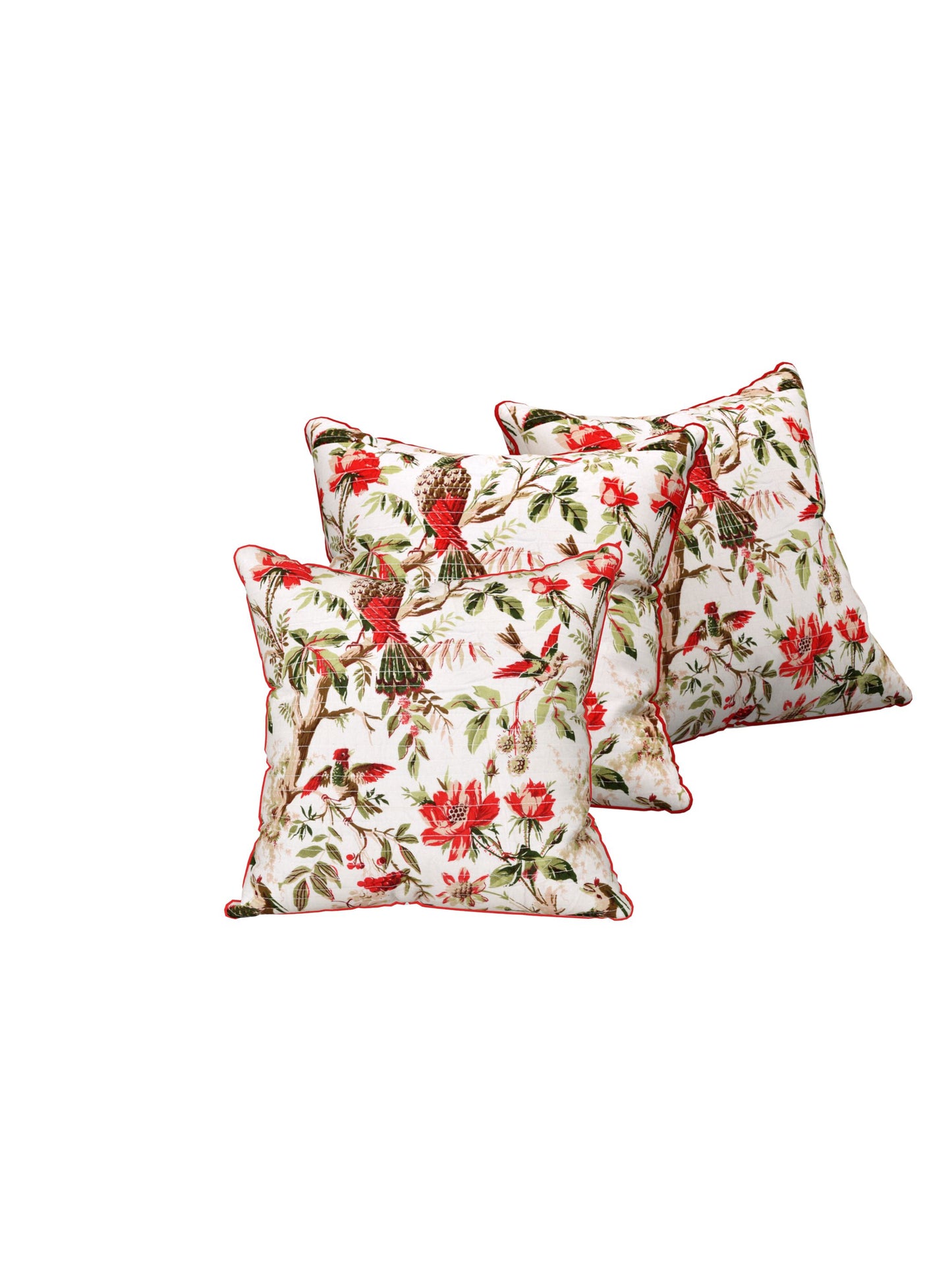 Botanical Birds Anokhi Cotton Cushion Covers - 16x16 Inches