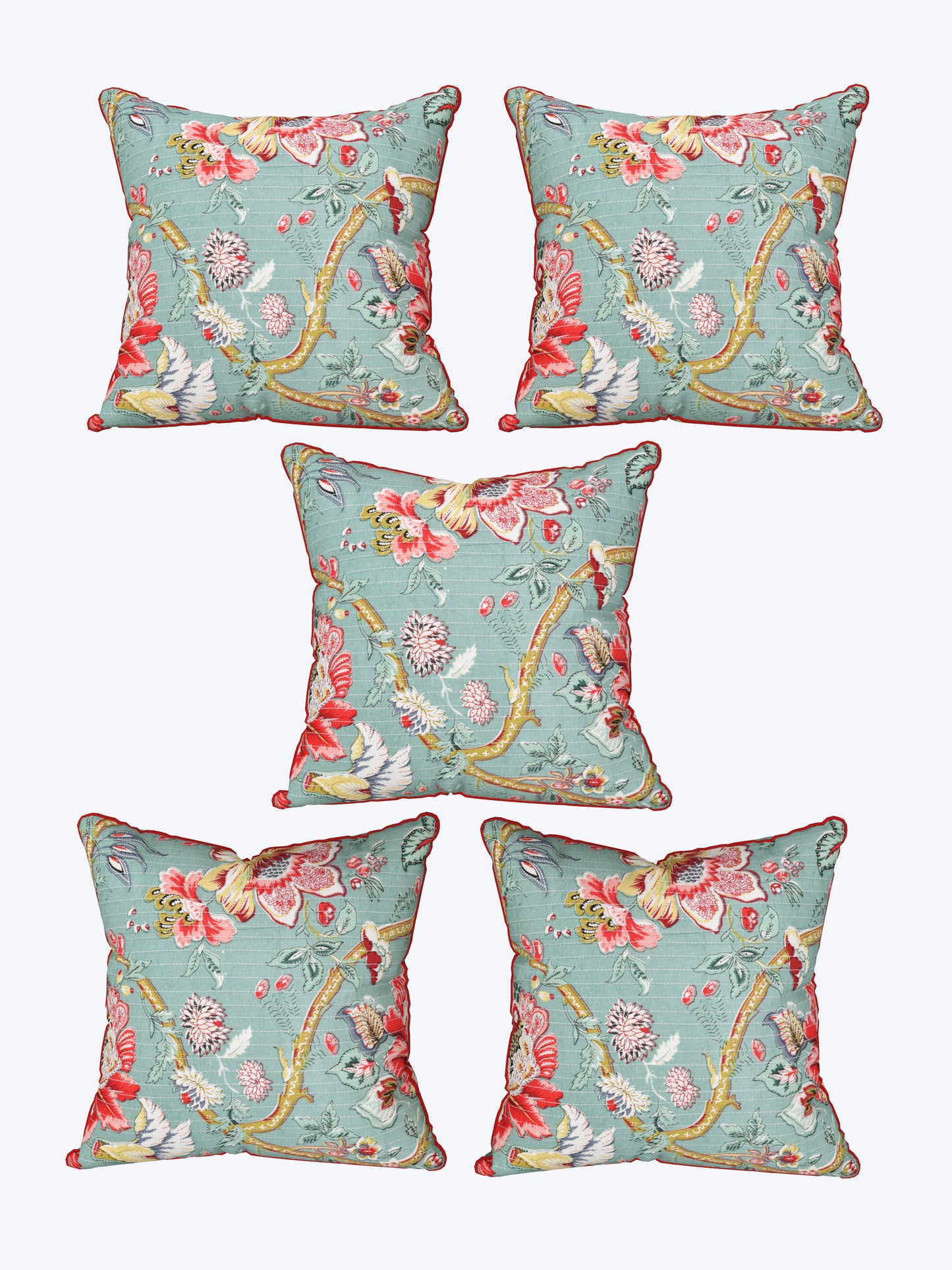 Azure Petals Anokhi Cotton Cushion Covers - 16x16 Inches