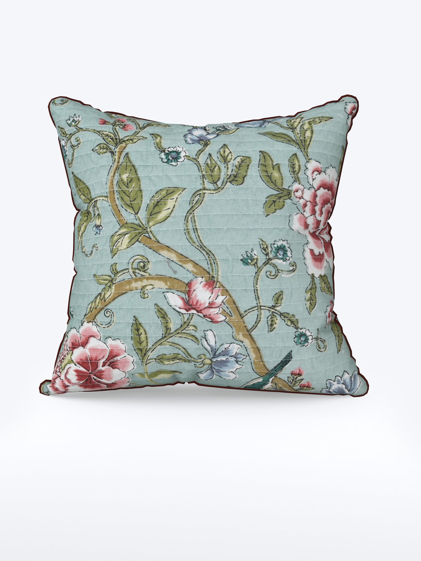 Teal Phoolvalli Anokhi Cotton Cushion Covers - 16x16 Inches
