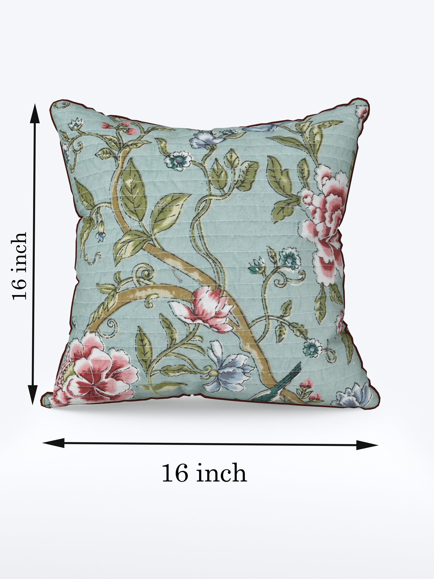 Teal Phoolvalli Anokhi Cotton Cushion Covers - 16x16 Inches