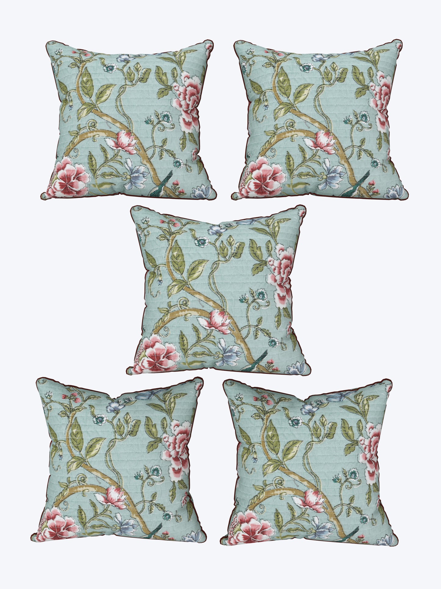 Teal Phoolvalli Anokhi Cotton Cushion Covers - 16x16 Inches