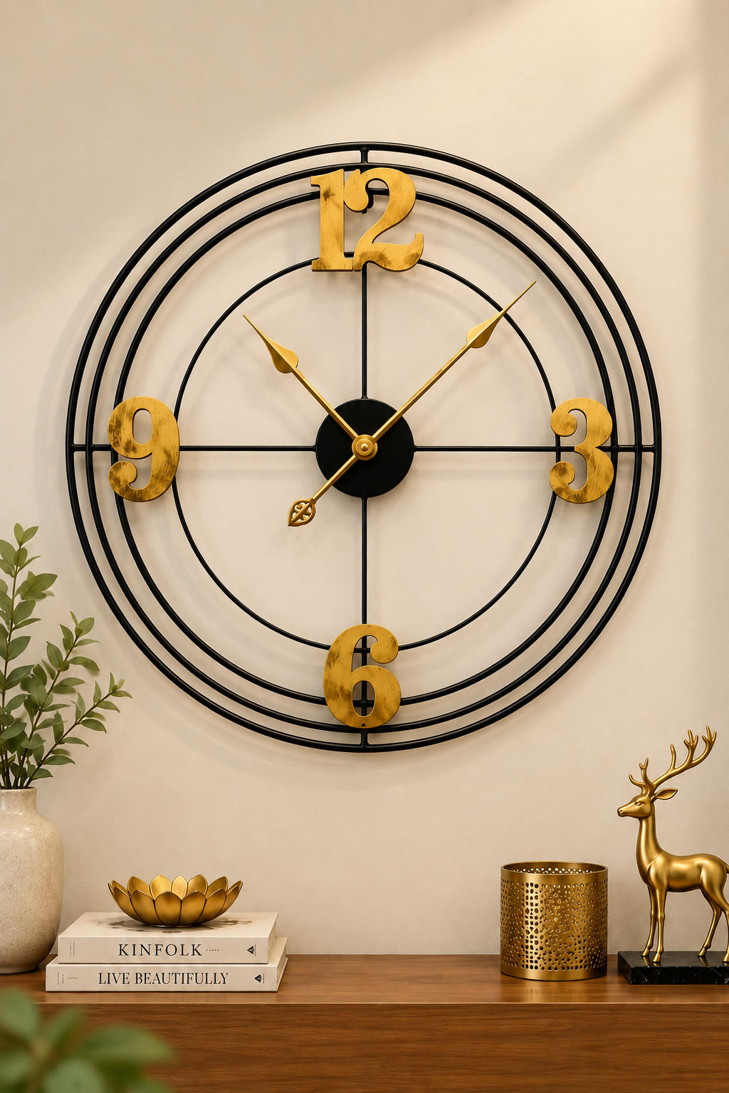 Golden Elegance Round Wall Clock