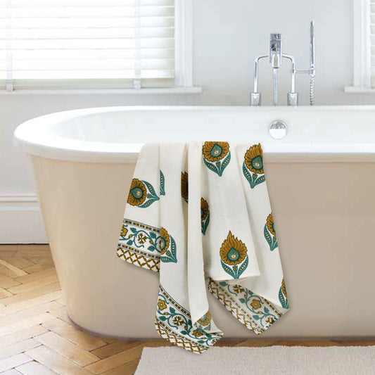 Turquoise Leaf Waffle Towel Set