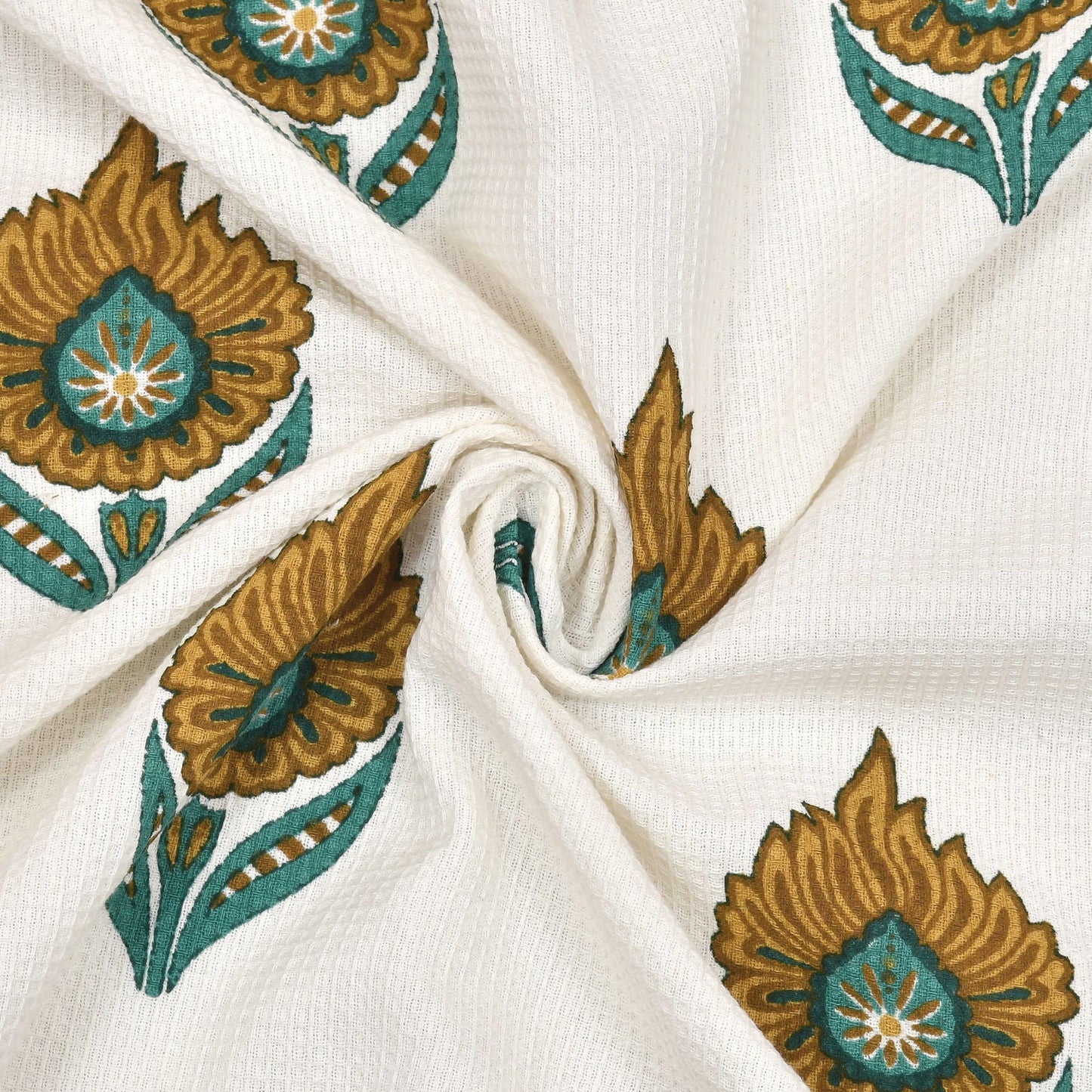 Turquoise Leaf Waffle Towel Set