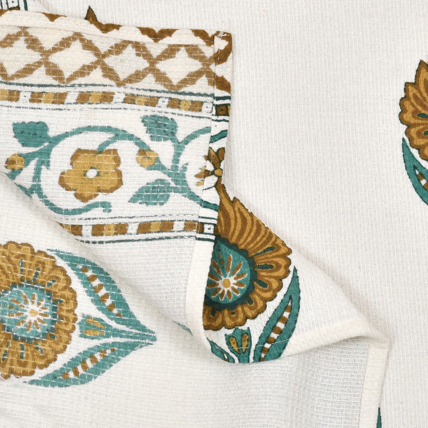 Turquoise Leaf Waffle Towel Set