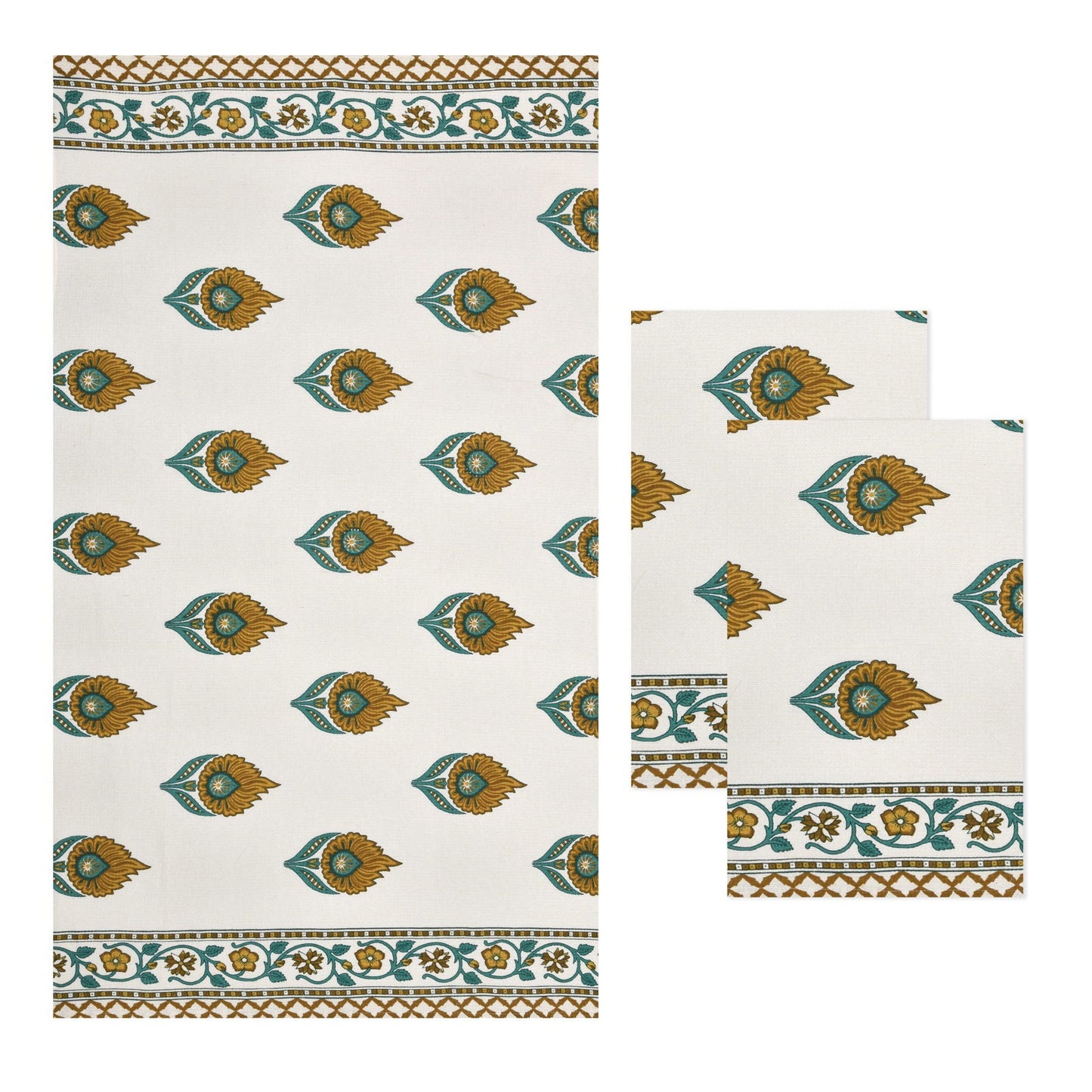 Turquoise Leaf Waffle Towel Set