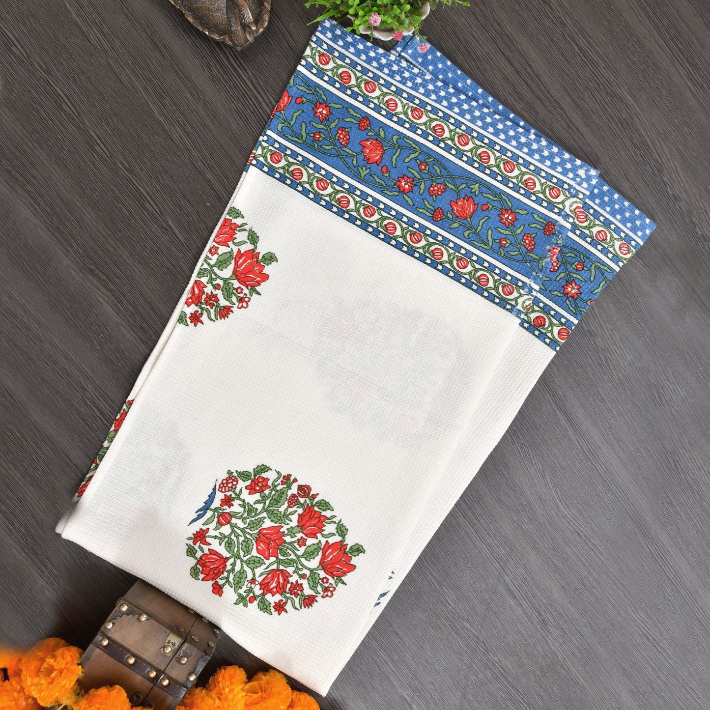 Azure Bloom waffle Towel Set