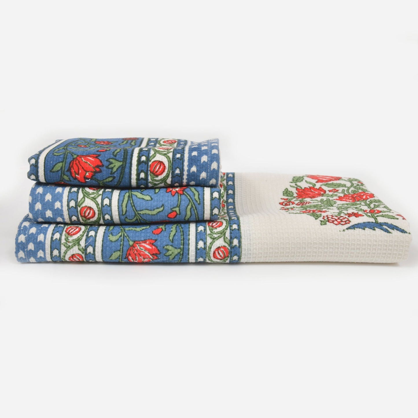 Azure Bloom waffle Towel Set