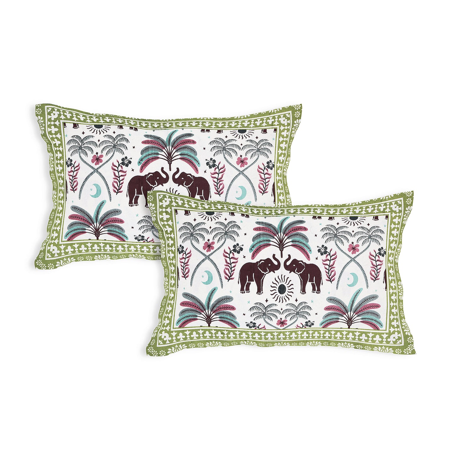 Royal Elephant Parade – Premium Cotton Jaipuri Printed Double Bedsheet with 2 Pillow Covers