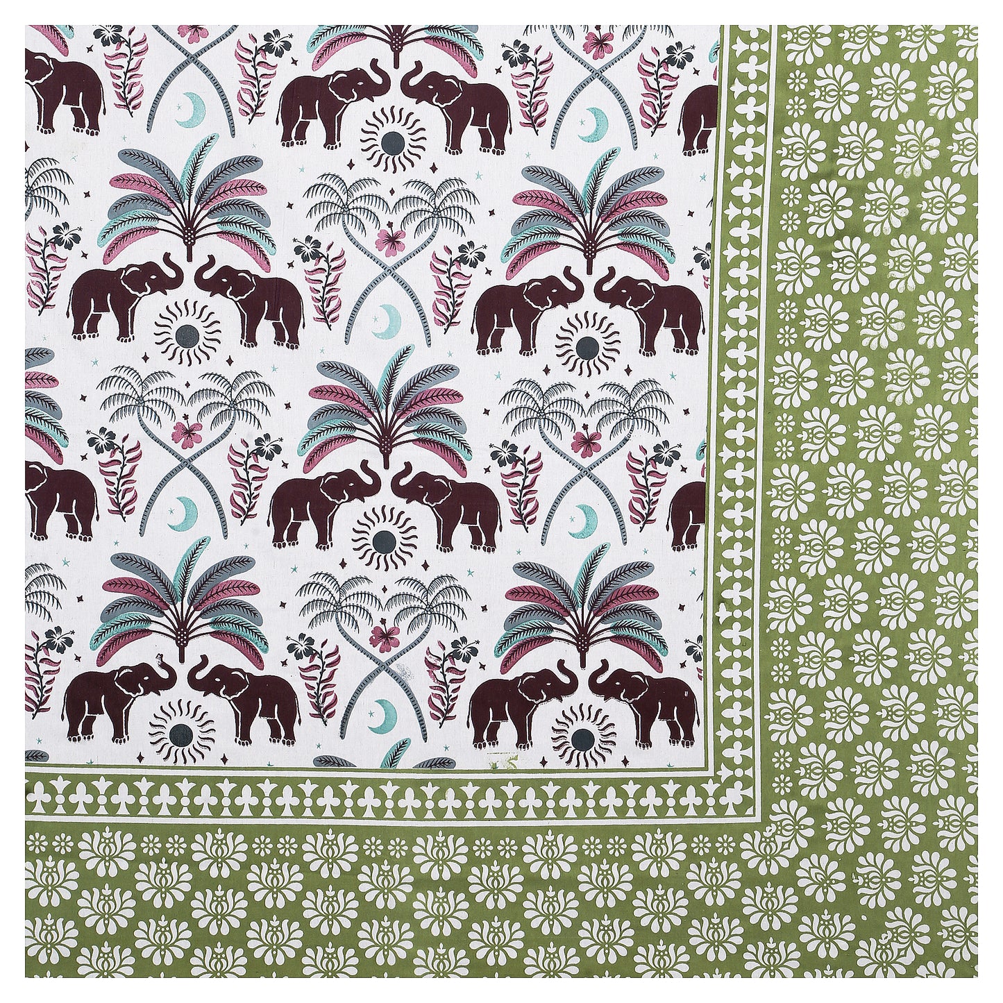 Royal Elephant Parade – Premium Cotton Jaipuri Printed Double Bedsheet with 2 Pillow Covers