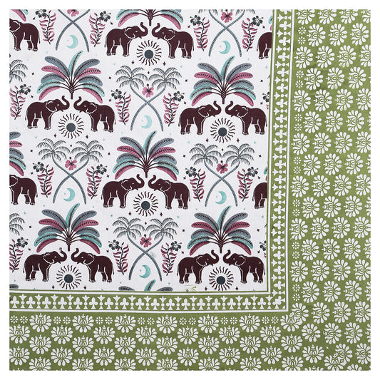 Royal Elephant Parade – Premium Cotton Jaipuri Printed Double Bedsheet with 2 Pillow Covers