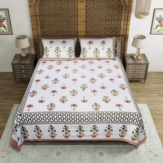 Blossom Bazaar – Premium Cotton Jaipuri Printed Double Bedsheet with 2 Pillow Covers