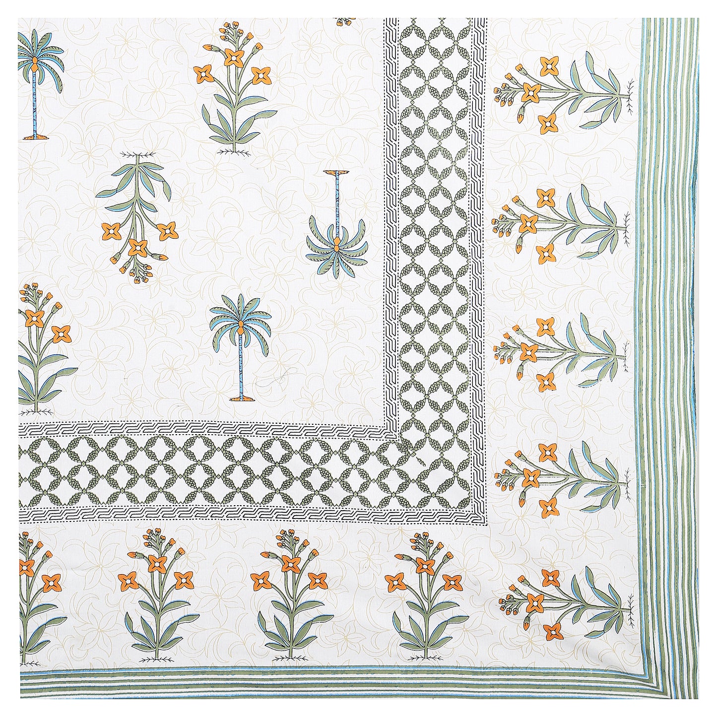 Banyan Bliss – Premium Cotton Jaipuri Printed Double Bedsheet with 2 Pillow Covers