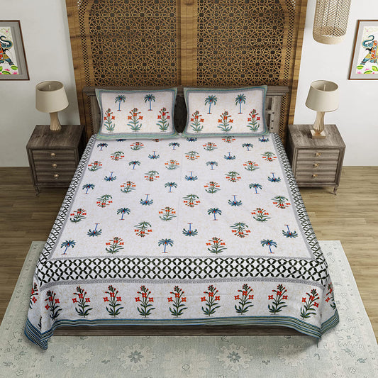 Banyan Bliss – Premium Cotton Jaipuri Printed Double Bedsheet with 2 Pillow Covers