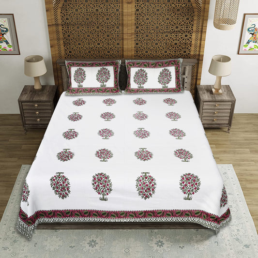 Rosewood Vibes – Premium Cotton Jaipuri Printed Double Bedsheet with 2 Pillow Covers