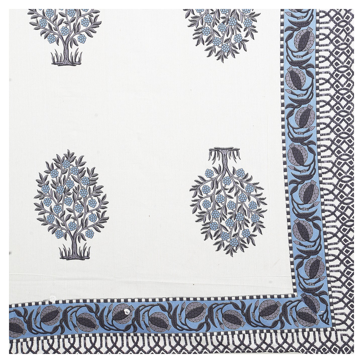 Indigo Symphony – Premium Cotton Jaipuri Printed Double Bedsheet with 2 Pillow Covers
