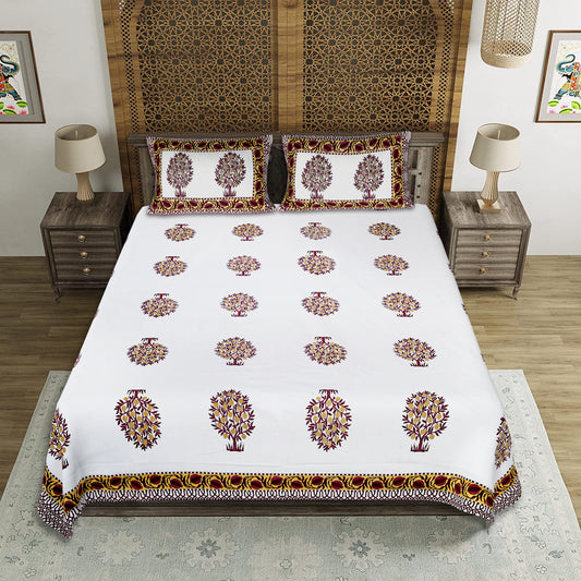 Maroon Mirage – Premium Cotton Jaipuri Printed Double Bedsheet with 2 Pillow Covers
