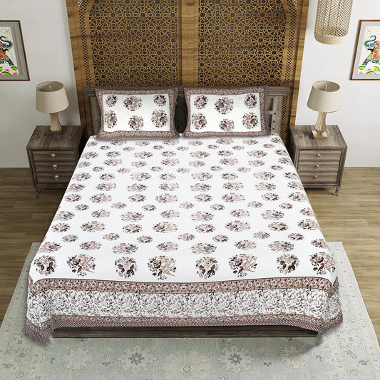 Saffron Heritage – Premium Cotton Jaipuri Printed Double Bedsheet with 2 Pillow Covers