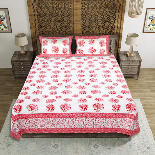 Ethnic Escape – Premium Cotton Jaipuri Printed Double Bedsheet with 2 Pillow Covers