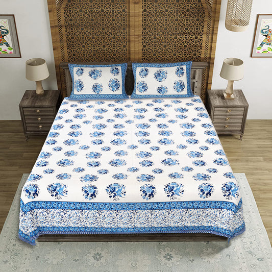 Desert Serenity – Premium Cotton Jaipuri Printed Double Bedsheet with 2 Pillow Covers