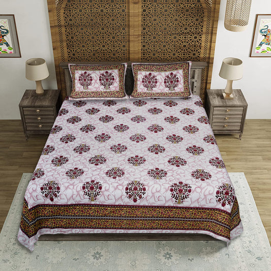 Festive Dream – Premium Cotton Jaipuri Printed Double Bedsheet with 2 Pillow Covers