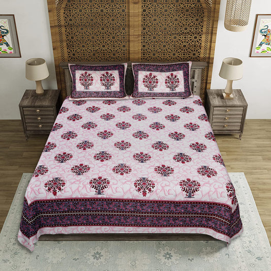 Cultural Comfort – Premium Cotton Jaipuri Printed Double Bedsheet with 2 Pillow Covers