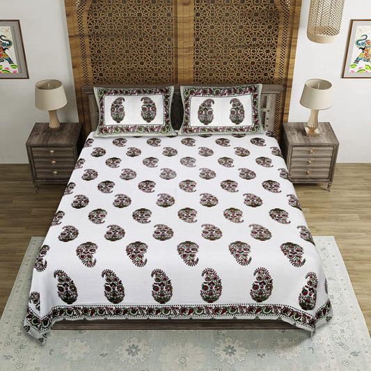 Royal Reverie – Premium Cotton Jaipuri Printed Double Bedsheet with 2 Pillow Covers
