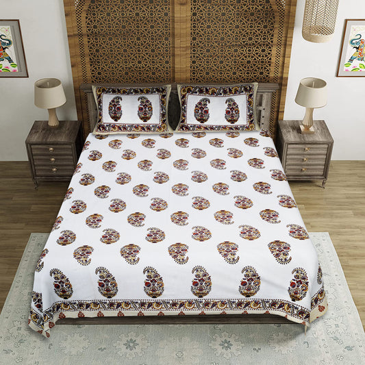 Rajwada Luxe – Premium Cotton Jaipuri Printed Double Bedsheet with 2 Pillow Covers