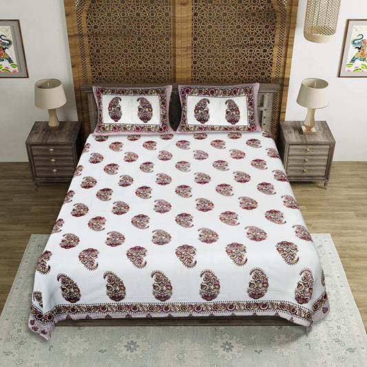 Haveli Charm – Premium Cotton Jaipuri Printed Double Bedsheet with 2 Pillow Covers
