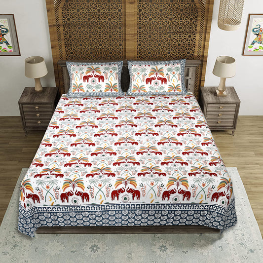 Monsoon Royals – Premium Cotton Jaipuri Printed Double Bedsheet with 2 Pillow Covers