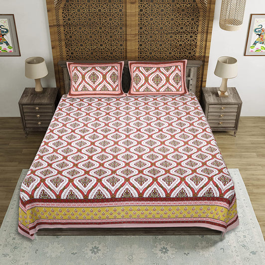 Gulbahar Grace – Premium Cotton Jaipuri Printed Double Bedsheet with 2 Pillow Covers
