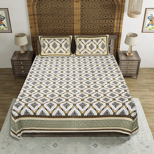 Jasmine Trail – Premium Cotton Jaipuri Printed Double Bedsheet with 2 Pillow Covers