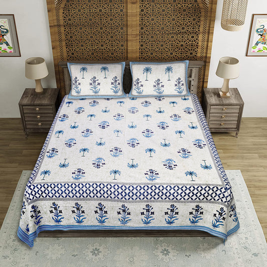 Palm Court – Premium Cotton Jaipuri Printed Double Bedsheet with 2 Pillow Covers