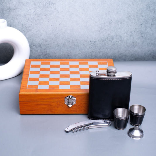 Ebony Oak Chess Flask Set