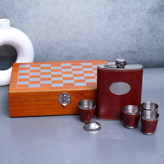 Regal Walnut Chess Flask Set