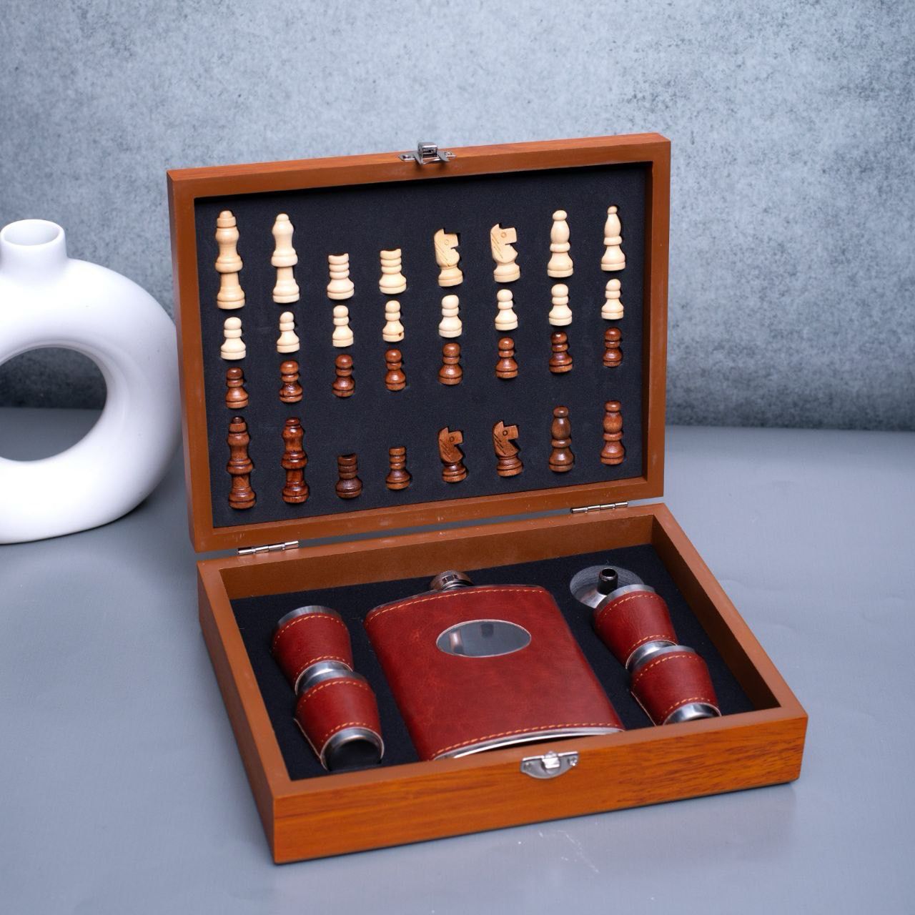 Regal Walnut Chess Flask Set