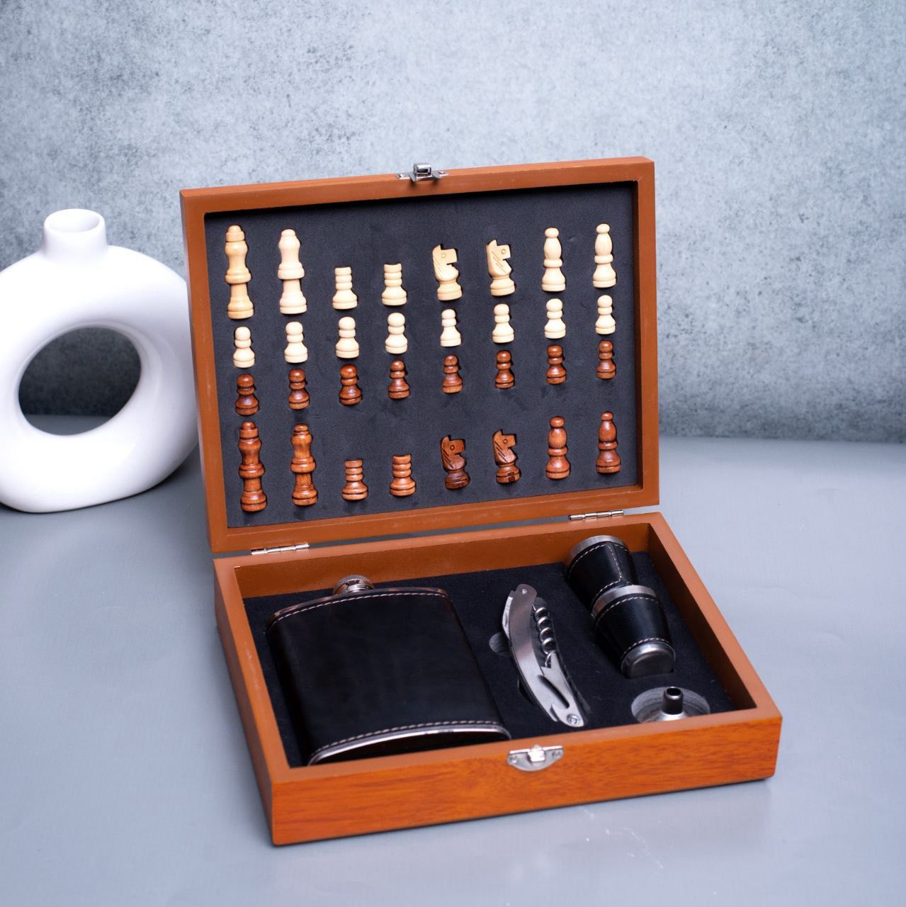 Ebony Oak Chess Flask Set