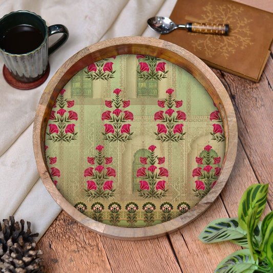 Crimson Flora Round Tray
