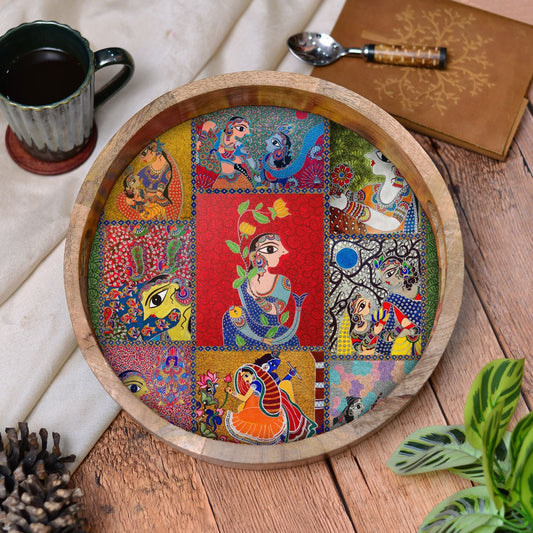 Madhubani Mosaic Round Tray