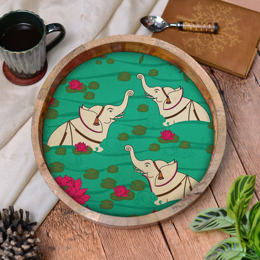 Aquatic Elephants Round Tray