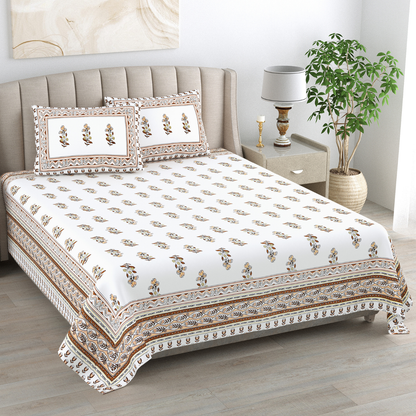 Kalakriti Mogra Mehfil Pure Cotton Double Bedsheet with 2 Pillow Covers