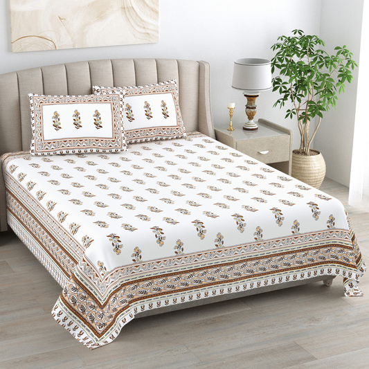 Kalakriti Mogra Mehfil Pure Cotton Double Bedsheet with 2 Pillow Covers