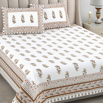 Kalakriti Mogra Mehfil Pure Cotton Double Bedsheet with 2 Pillow Covers