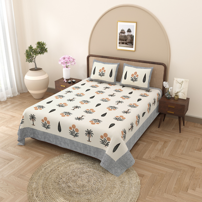 Gulmohar Tropical Harmony Pure Cotton Double Bedsheet with 2 Pillow Covers