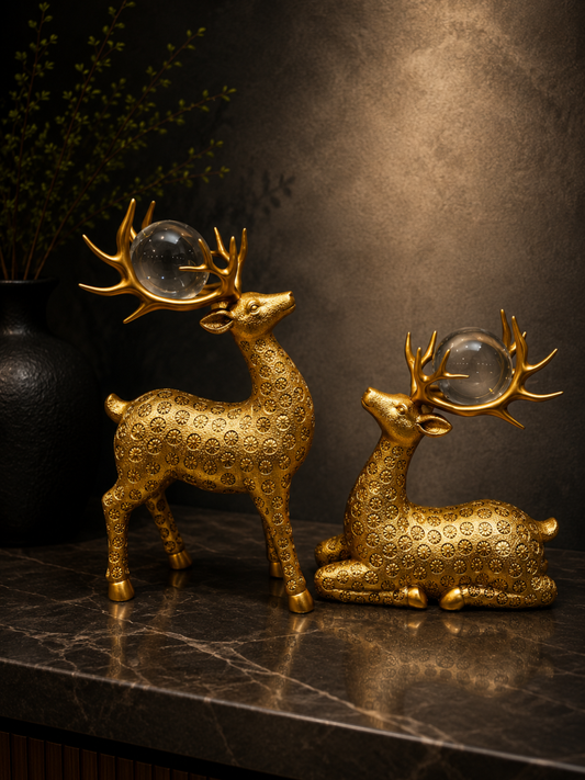 Golden Stag Sculpture Pair