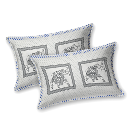 Kalakriti Hathi Darbar Pure Cotton Double Bedsheet with 2 Pillow Covers