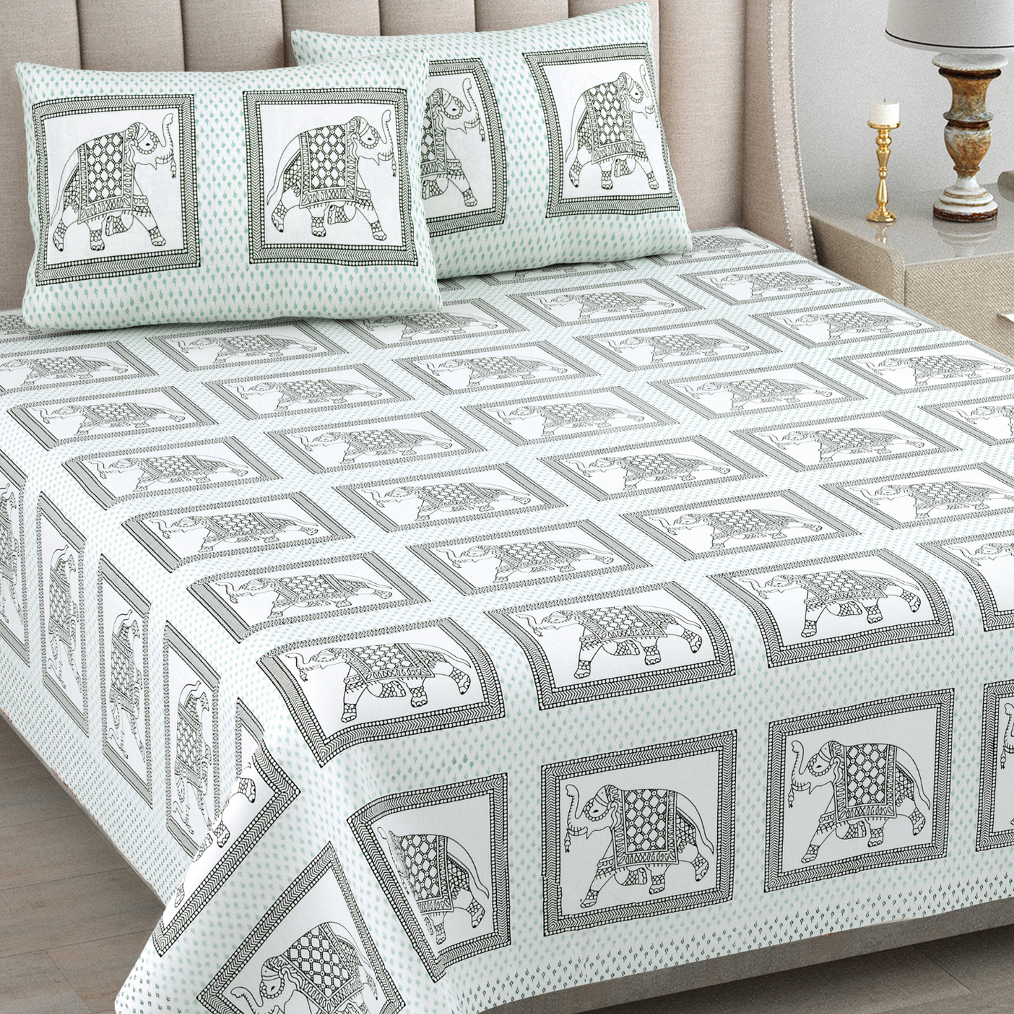 Kalakriti Royal March Pure Cotton Double Bedsheet with 2 Pillow Covers