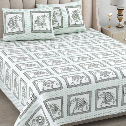 Kalakriti Royal March Pure Cotton Double Bedsheet with 2 Pillow Covers